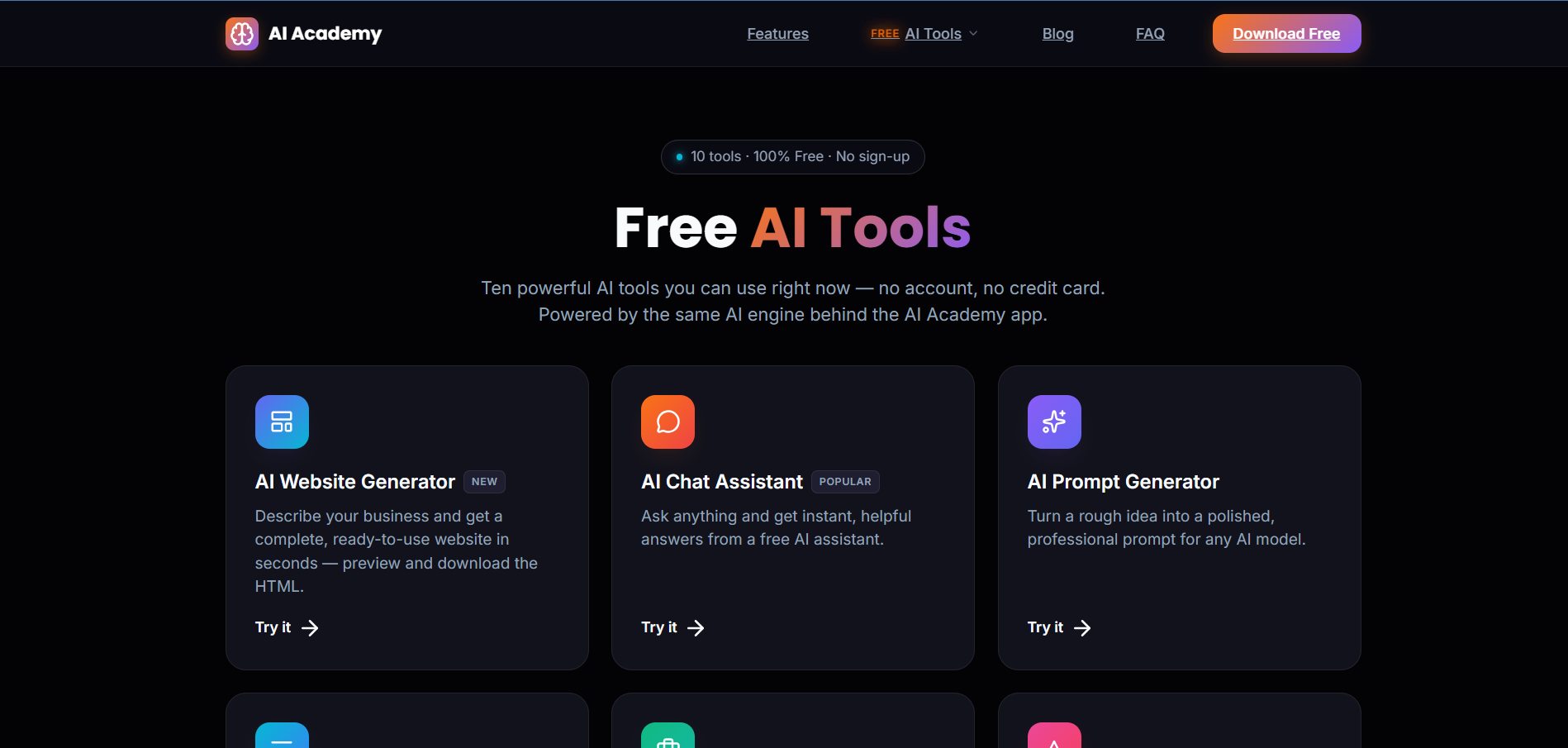AI Academy free AI tools website