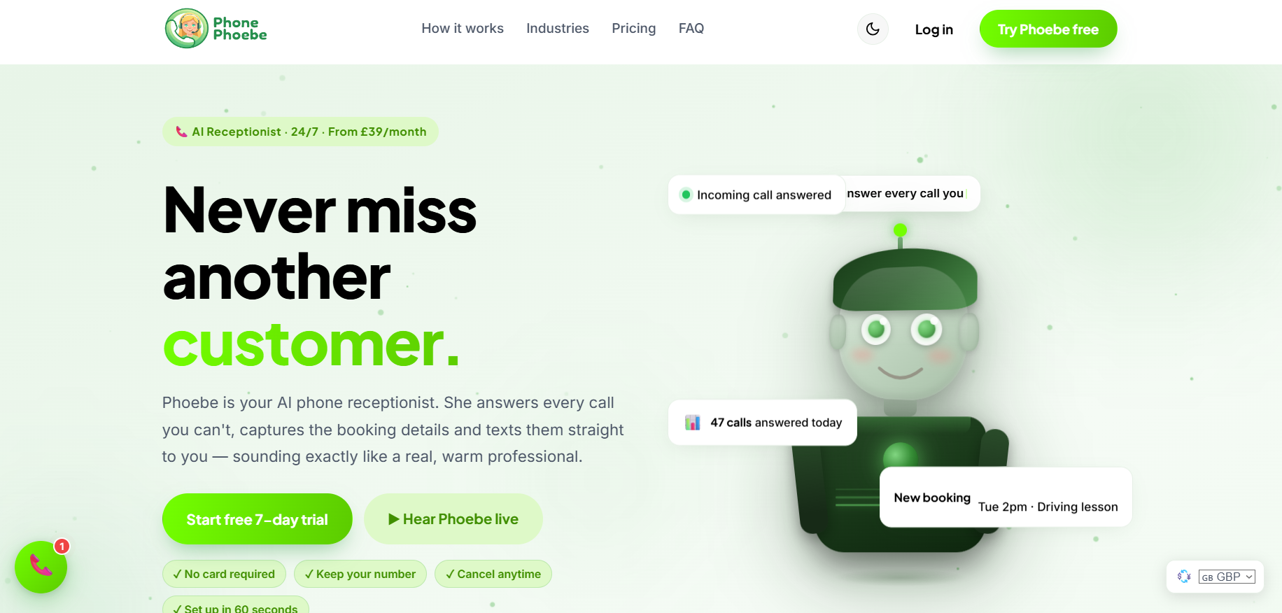 Phone Phoebe AI receptionist website